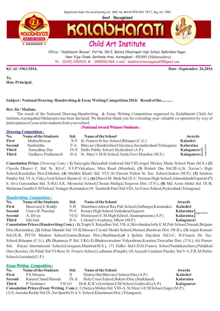 Kalabharati result 2016 page 1