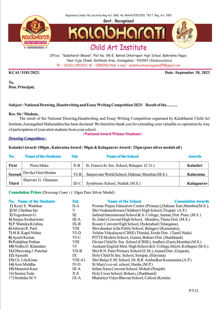 Kalabharati result 2023 page 1